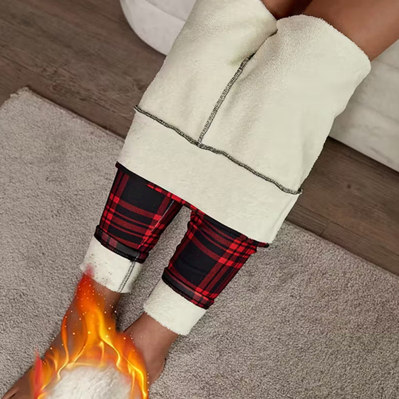 High-Elasticity Slim Fit Warm Plaid Leggings for Women