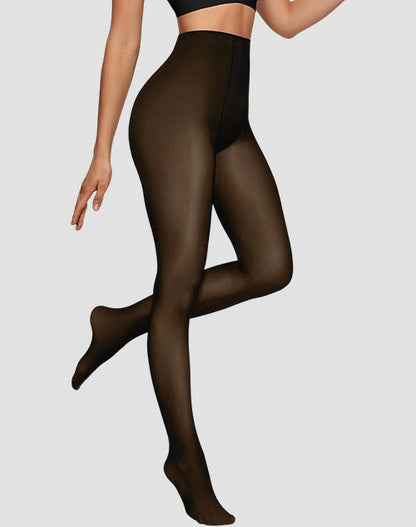 Women Fleece Lined Leggings Sheer Fake Translucent Pantyhose Thermal High Waisted Footed Opaque Tights
