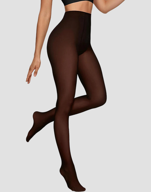 Women Fleece Lined Leggings Sheer Fake Translucent Pantyhose Thermal High Waisted Footed Opaque Tights