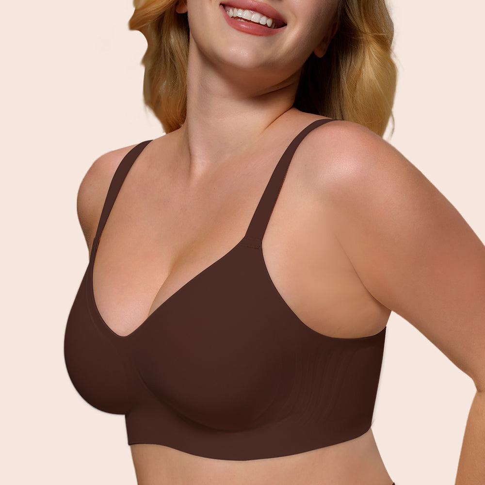 Wireless Push Up Bra - Seamless V-Neck Bralette with Full Coverage Buttery Soft T-Shirt Bra for Women