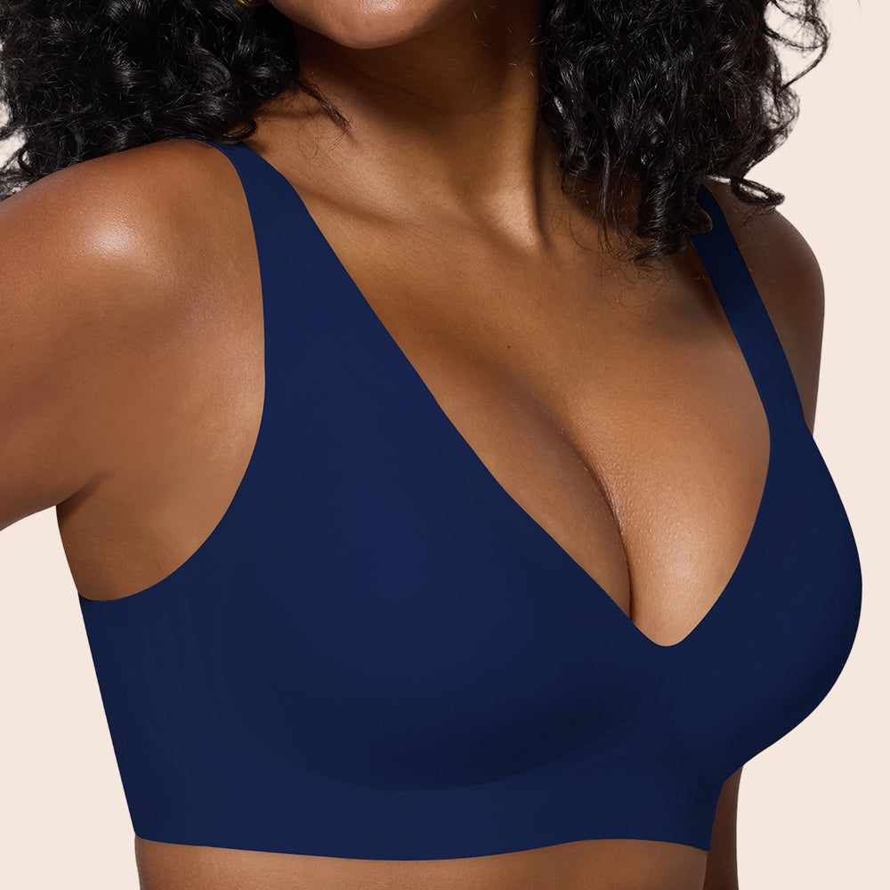 Deep V Plunge Bra - Seamless Wireless Bralette with Lift & Full Coverage (No Underwire) | Supportive Push Up Bra for Women
