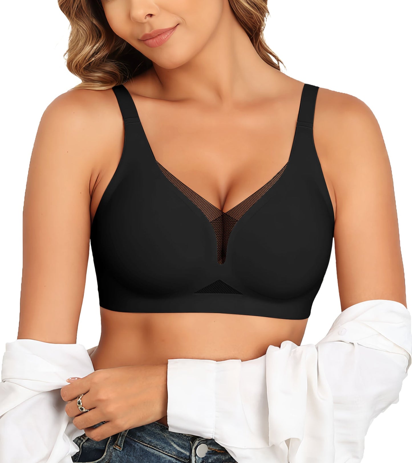 As Fairy Wireless Push Up Bra for Women - Seamless Deep V Mesh Bralettes, Soft Support Comfort Daily Wear Brassiere