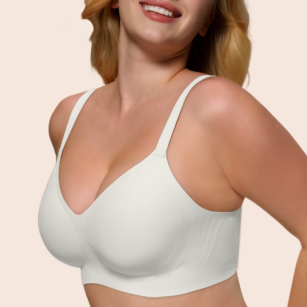 Womens Soft Comfortable No Underwire Bras V Neck Seamless Push Up Bralettes Full Coverage Tshirt Brassiere
