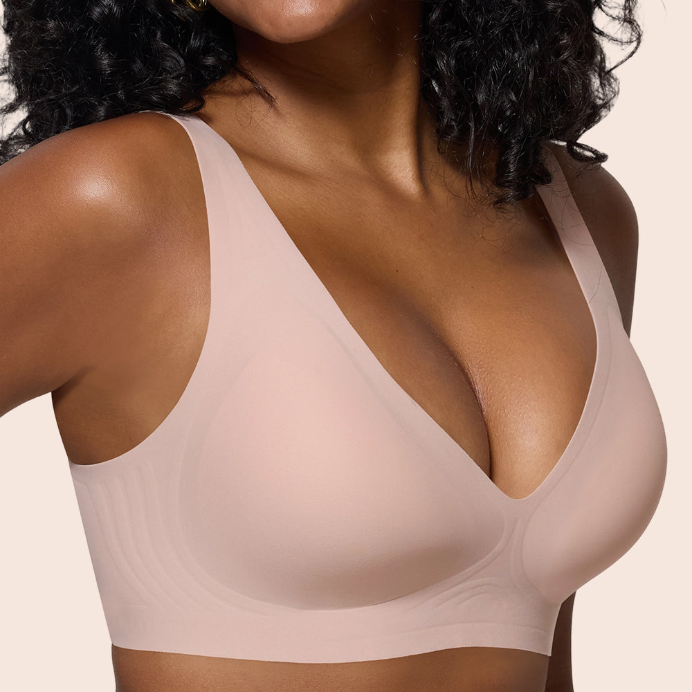 Deep V Plunge Bra - Seamless Wireless Bralette with Lift & Full Coverage (No Underwire) | Supportive Push Up Bra for Women