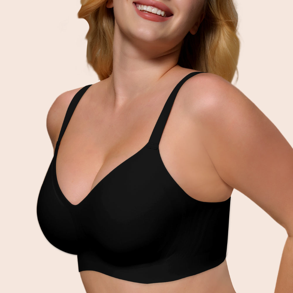 Wireless Push Up Bra - Seamless V-Neck Bralette with Full Coverage Comfort Support Soft T-Shirt Bra for Women