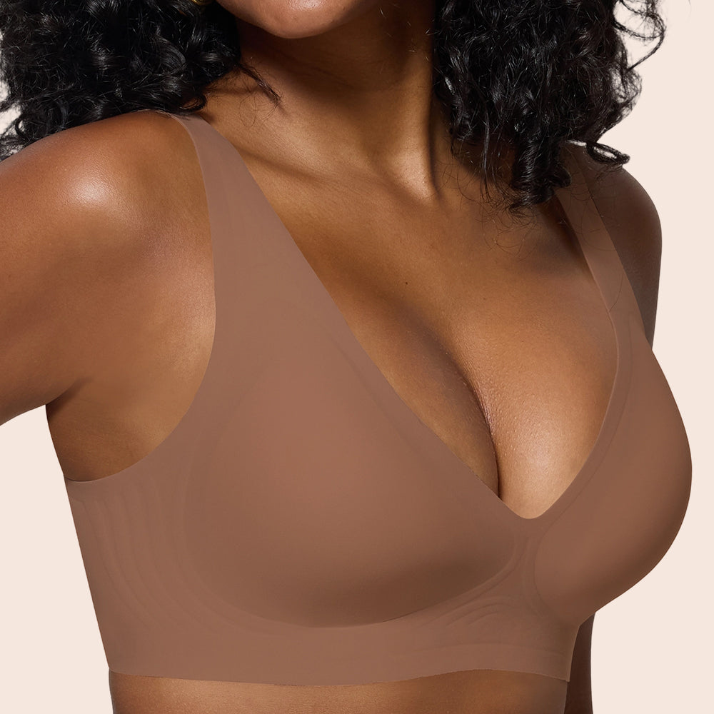 Seamless Wireless Bralette with Lift & Full Coverage (No Underwire)&Deep V Plunge Bra | Supportive Push Up Bra for Women