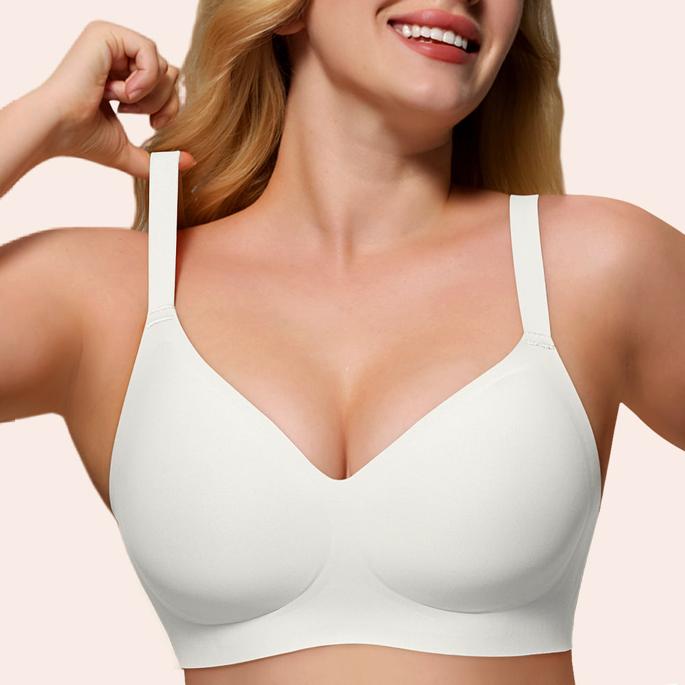 Womens Soft Comfortable No Underwire Bras V Neck Seamless Push Up Bralettes Full Coverage Tshirt Brassiere