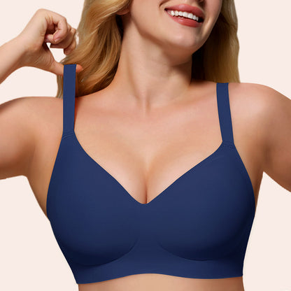 Wireless Push Up Bra - Seamless V-Neck Bralette with Full Coverage Comfort Support Soft T-Shirt Bra for Women