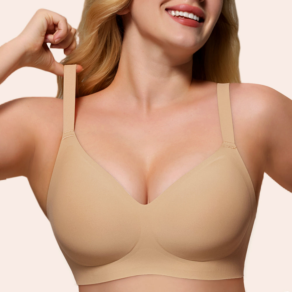 Womens Soft Comfortable No Underwire Bras V Neck Seamless Push Up Bralettes Full Coverage Tshirt Brassiere