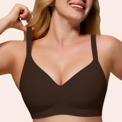 Wireless Push Up Bra - Seamless V-Neck Bralette with Full Coverage Buttery Soft T-Shirt Bra for Women