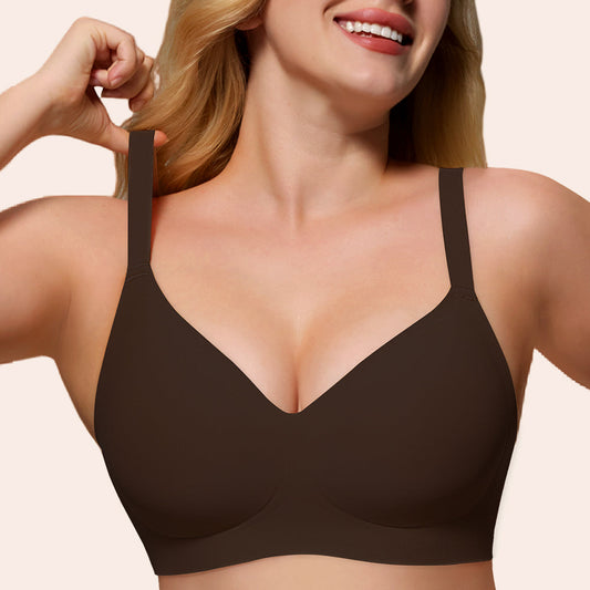 Wireless Push Up Bra - Seamless V-Neck Bralette with Full Coverage Buttery Soft T-Shirt Bra for Women