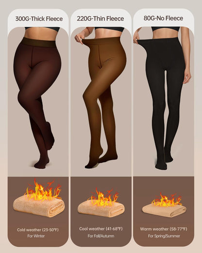 Women Fleece Lined Leggings Sheer Fake Translucent Pantyhose Thermal High Waisted Footed Opaque Tights