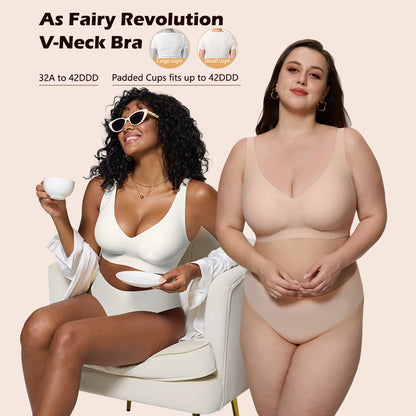 Deep V Plunge Bra - Seamless Wireless Bralette with Lift & Full Coverage (No Underwire) | Supportive Push Up Bra for Women