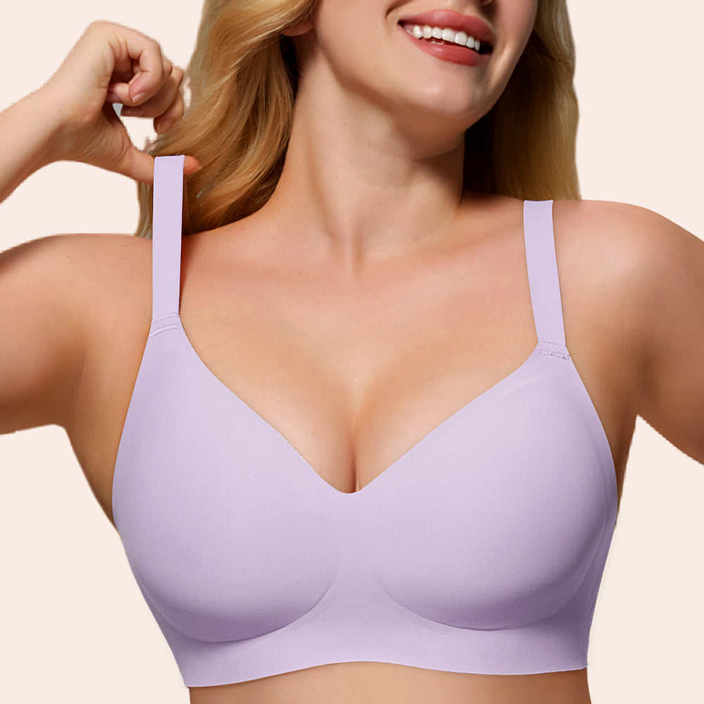 Wireless Push Up Bra - Seamless V-Neck Bralette with Full Coverage Comfort Support Soft T-Shirt Bra for Women