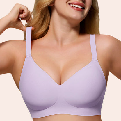 Wireless Push Up Bra - Seamless V-Neck Bralette with Full Coverage Comfort Support Soft T-Shirt Bra for Women