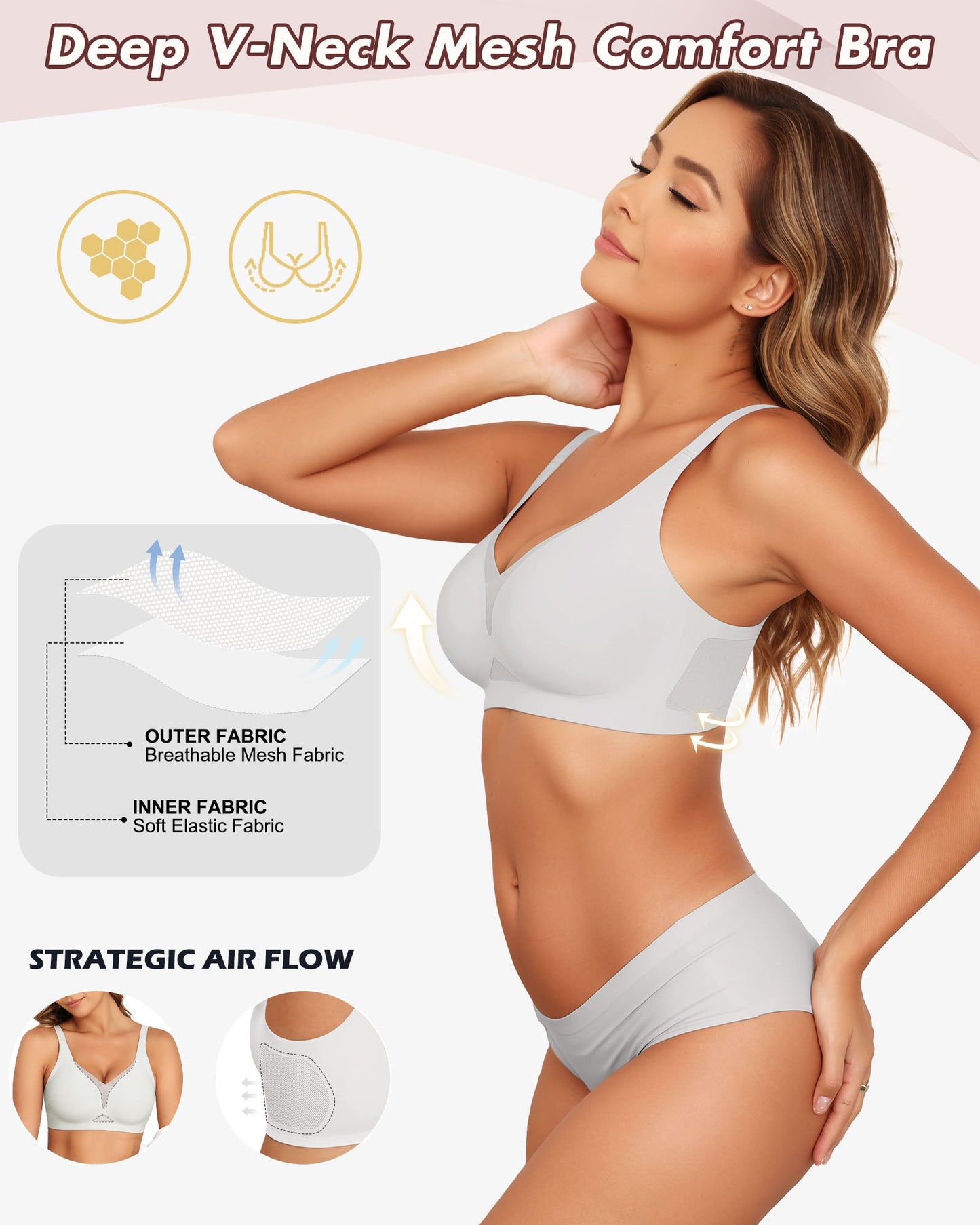 As Fairy Wireless Push Up Bra for Women - Seamless Deep V Mesh Bralettes, Soft Support Comfort Daily Wear Brassiere