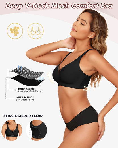 As Fairy Wireless Push Up Bra for Women - Seamless Deep V Mesh Bralettes, Soft Support Comfort Daily Wear Brassiere