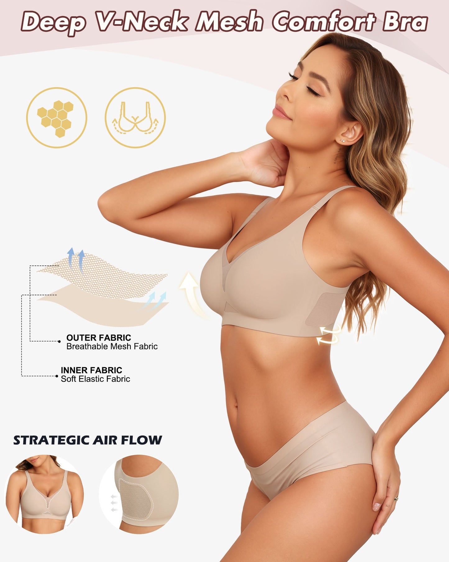 As Fairy Wireless Push Up Bra for Women - Seamless Deep V Mesh Bralettes, Soft Support Comfort Daily Wear Brassiere