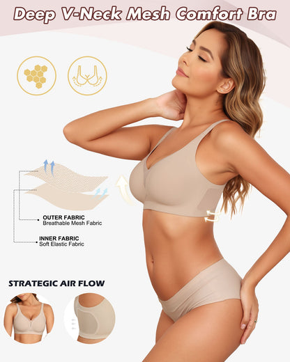 As Fairy Wireless Push Up Bra for Women - Seamless Deep V Mesh Bralettes, Soft Support Comfort Daily Wear Brassiere