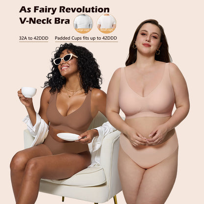 Seamless Wireless Bralette with Lift & Full Coverage (No Underwire)&Deep V Plunge Bra | Supportive Push Up Bra for Women