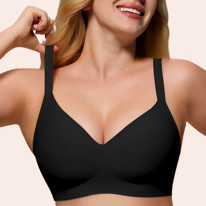 Wireless Push Up Bra - Seamless V-Neck Bralette with Full Coverage Comfort Support Soft T-Shirt Bra for Women