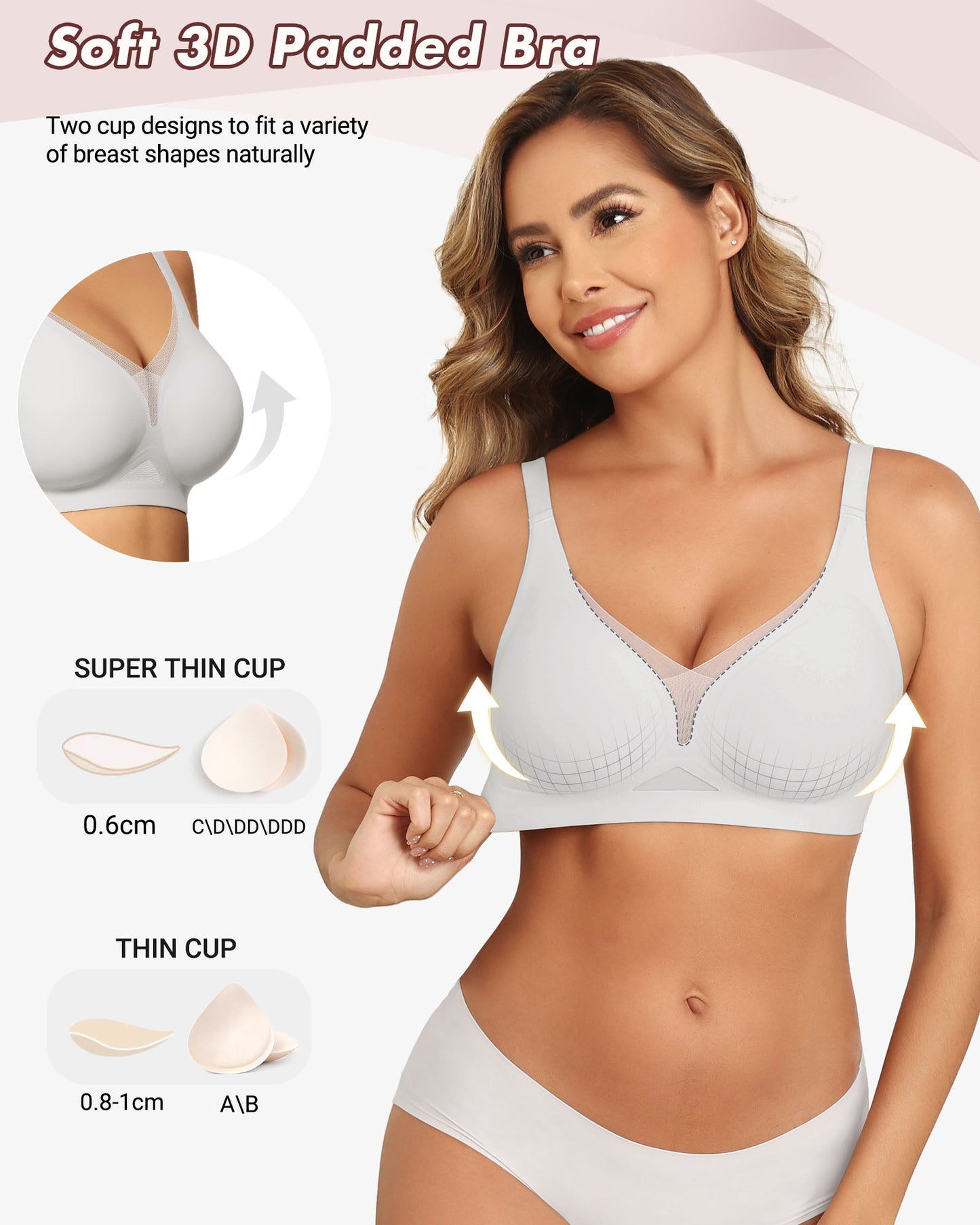 As Fairy Wireless Push Up Bra for Women - Seamless Deep V Mesh Bralettes, Soft Support Comfort Daily Wear Brassiere