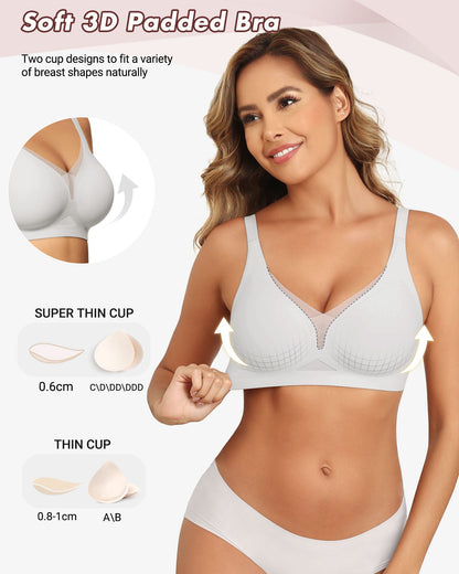As Fairy Wireless Push Up Bra for Women - Seamless Deep V Mesh Bralettes, Soft Support Comfort Daily Wear Brassiere