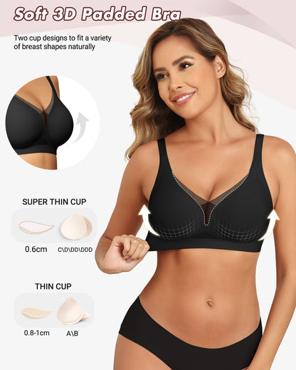 As Fairy Wireless Push Up Bra for Women - Seamless Deep V Mesh Bralettes, Soft Support Comfort Daily Wear Brassiere