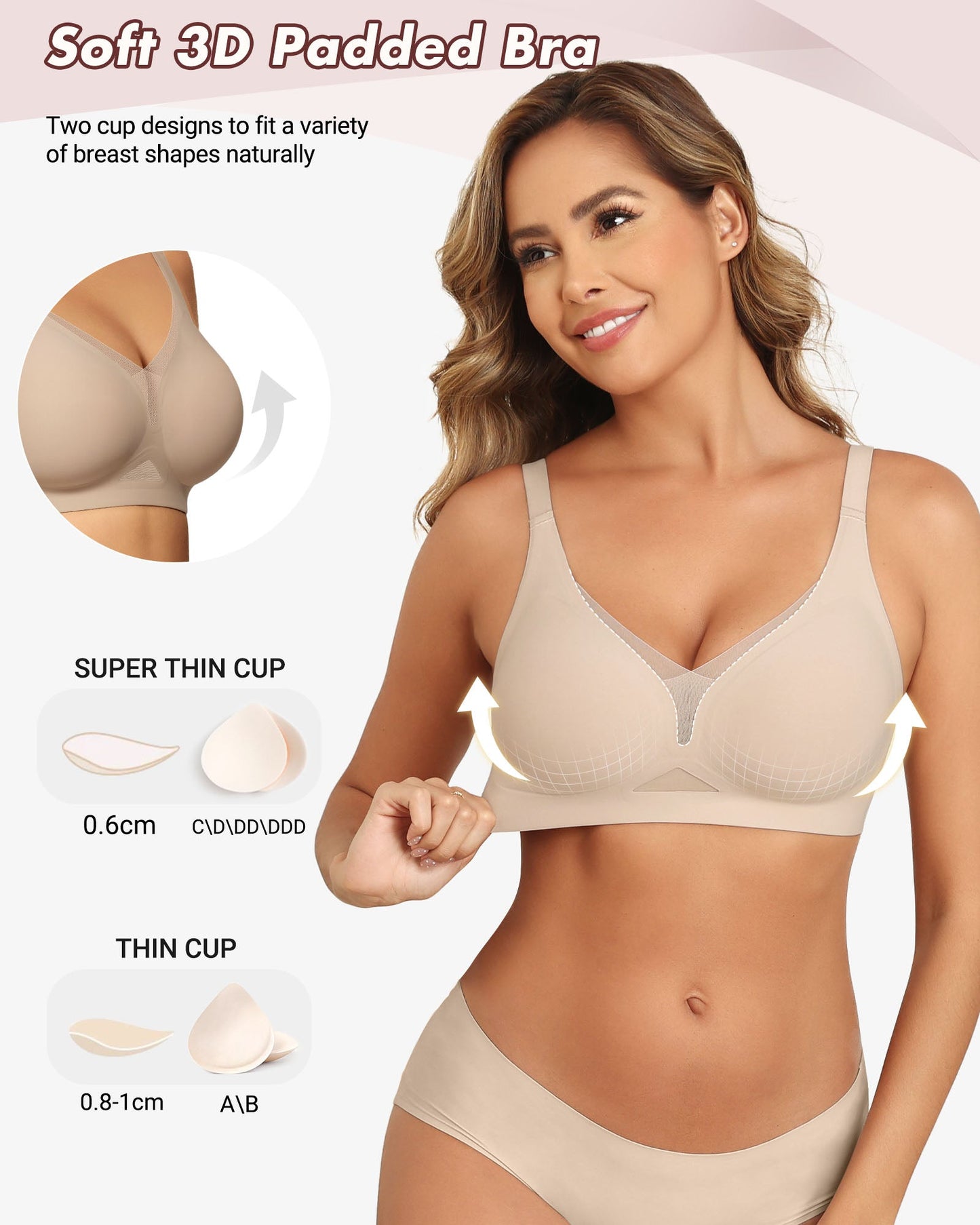 As Fairy Wireless Push Up Bra for Women - Seamless Deep V Mesh Bralettes, Soft Support Comfort Daily Wear Brassiere