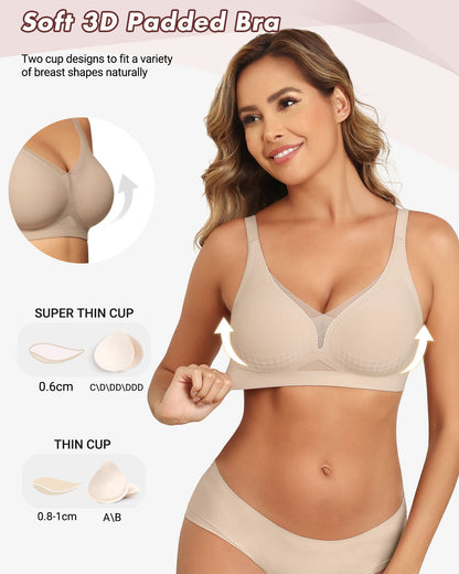 As Fairy Wireless Push Up Bra for Women - Seamless Deep V Mesh Bralettes, Soft Support Comfort Daily Wear Brassiere