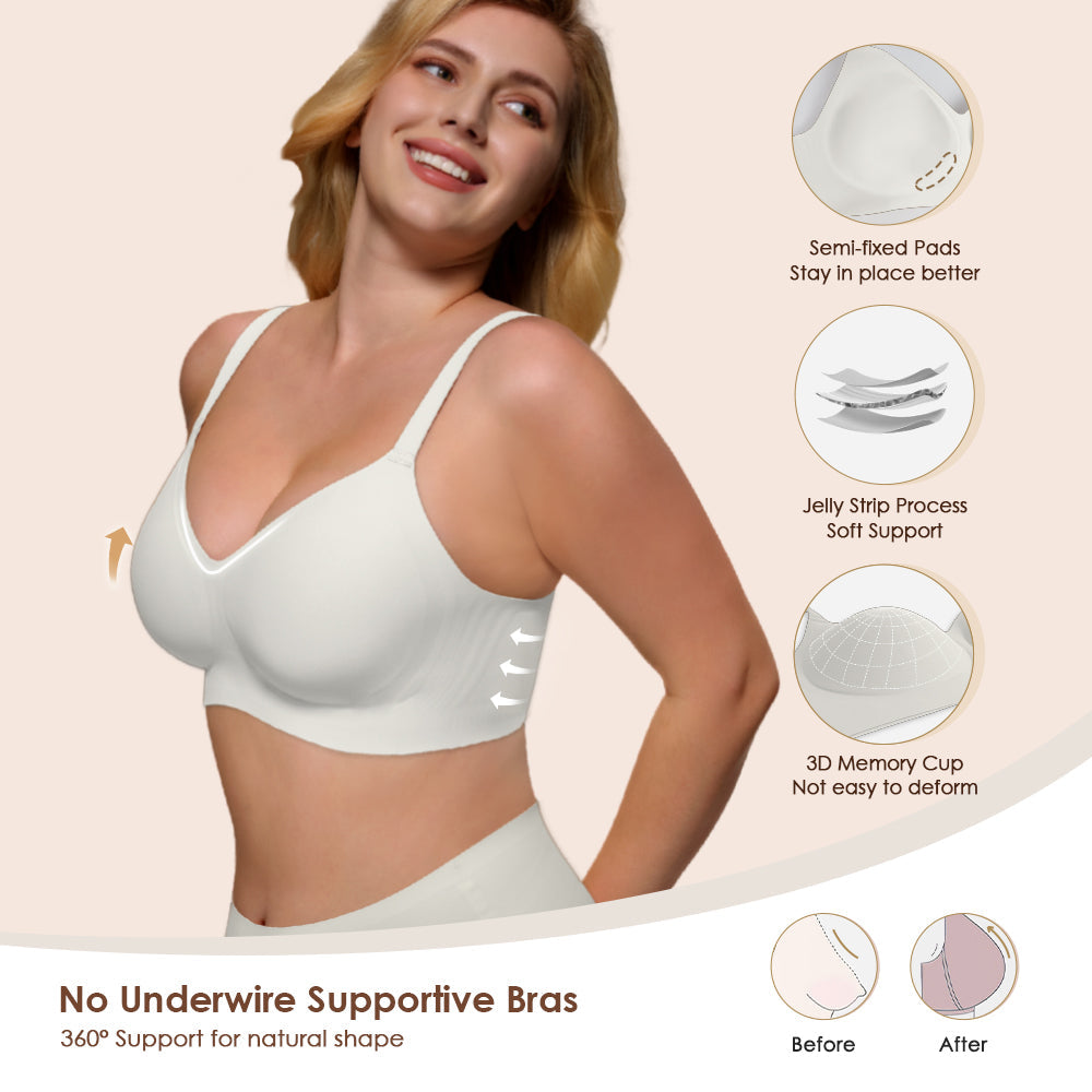 Womens Soft Comfortable No Underwire Bras V Neck Seamless Push Up Bralettes Full Coverage Tshirt Brassiere