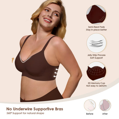 Wireless Push Up Bra - Seamless V-Neck Bralette with Full Coverage Buttery Soft T-Shirt Bra for Women
