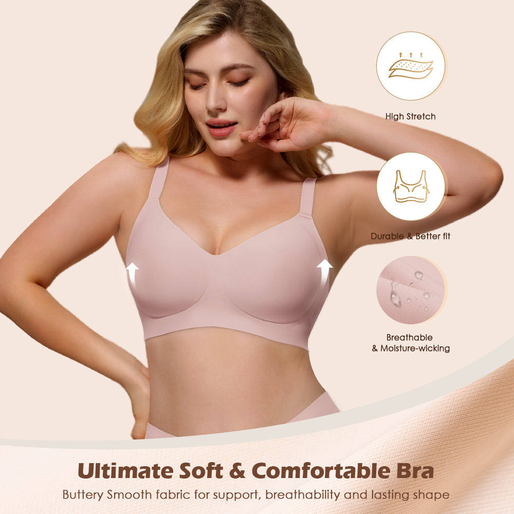 Womens Soft Comfortable No Underwire Bras V Neck Seamless Push Up Bralettes Full Coverage Tshirt Brassiere