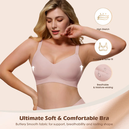 Womens Soft Comfortable No Underwire Bras V Neck Seamless Push Up Bralettes Full Coverage Tshirt Brassiere