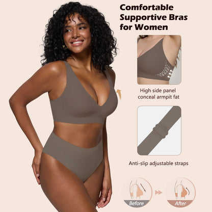 Bras for Women Deep V Seamless Wireless Support Lift No Underwire Plunge Bralettes Full Coverage Push Up Bra