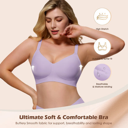 Wireless Push Up Bra - Seamless V-Neck Bralette with Full Coverage Comfort Support Soft T-Shirt Bra for Women