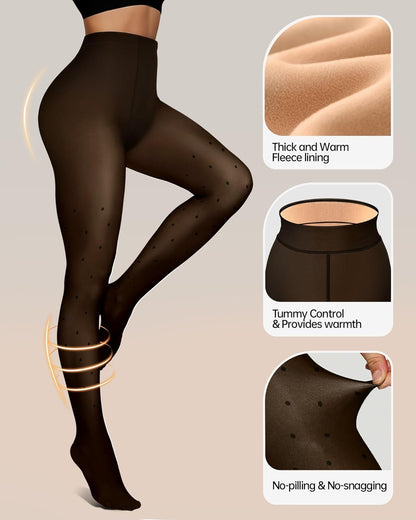 Women Fleece Lined Leggings Sheer Fake Translucent Pantyhose Thermal High Waisted Footed Opaque Tights