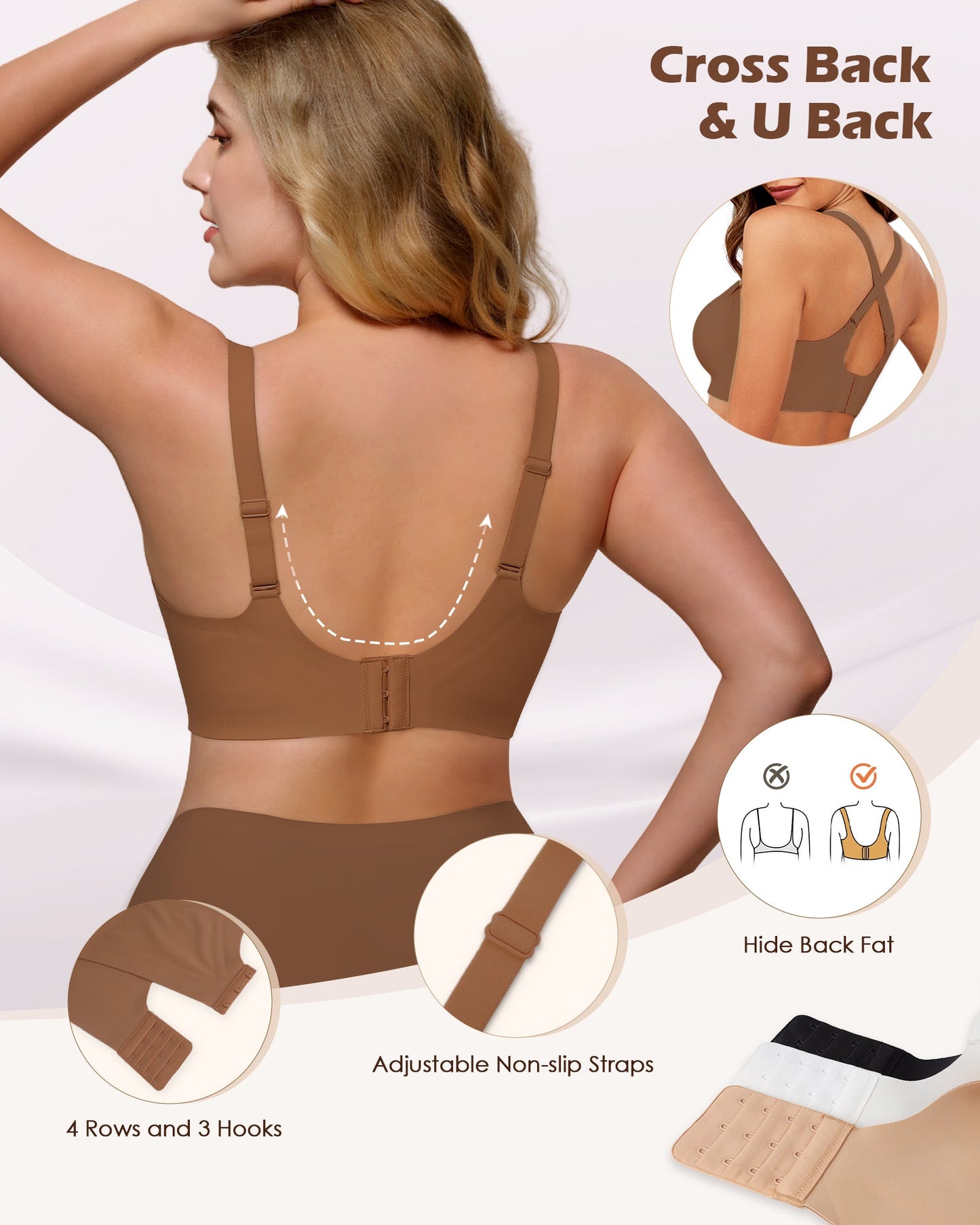 Wireless Push Up Bra - Seamless V-Neck Bralette with Full Coverage Buttery Soft T-Shirt Bra for Women