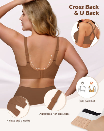 Wireless Push Up Bra - Seamless V-Neck Bralette with Full Coverage Buttery Soft T-Shirt Bra for Women