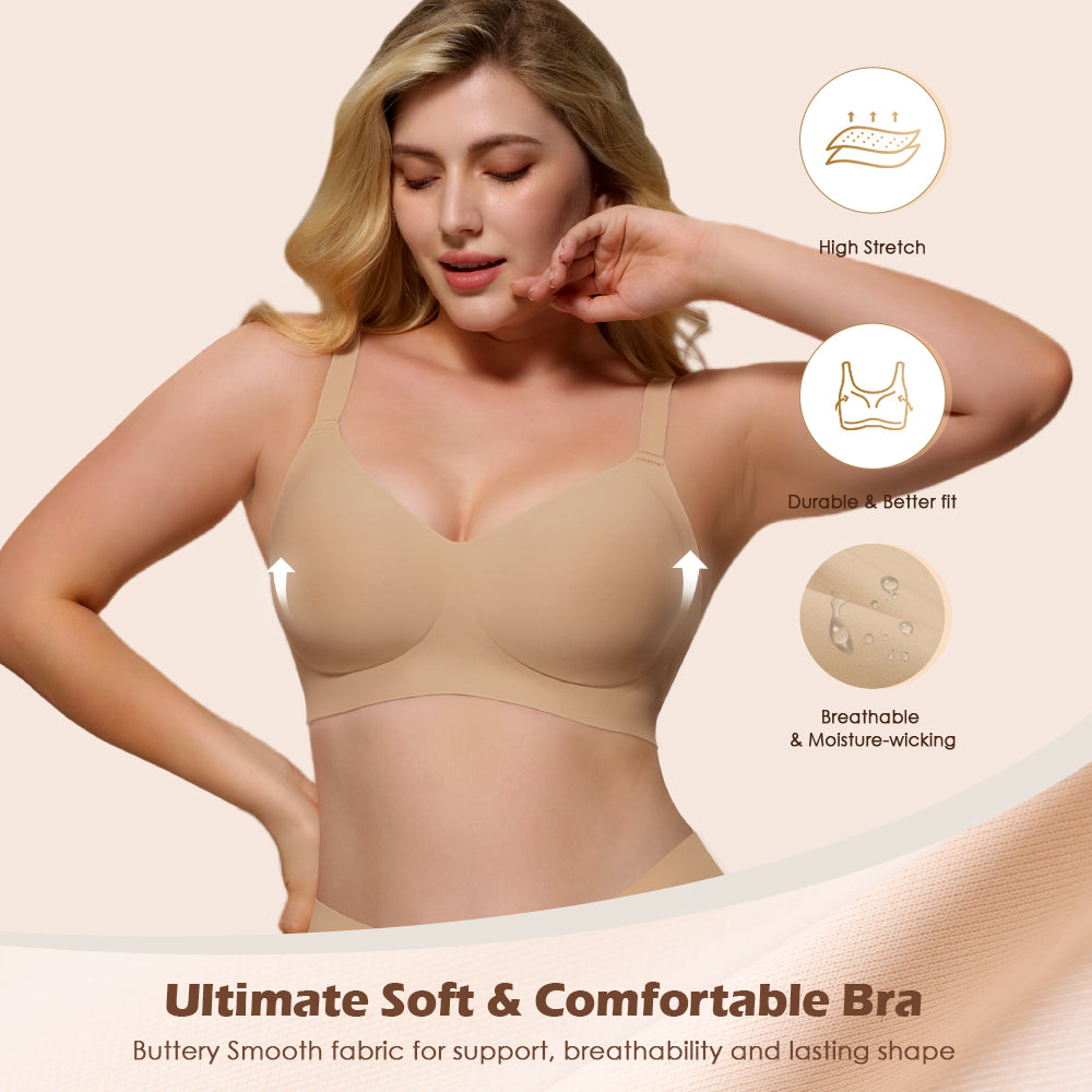 Womens Soft Comfortable No Underwire Bras V Neck Seamless Push Up Bralettes Full Coverage Tshirt Brassiere