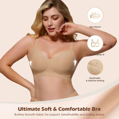 Womens Soft Comfortable No Underwire Bras V Neck Seamless Push Up Bralettes Full Coverage Tshirt Brassiere