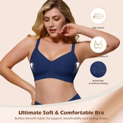Wireless Push Up Bra - Seamless V-Neck Bralette with Full Coverage Comfort Support Soft T-Shirt Bra for Women