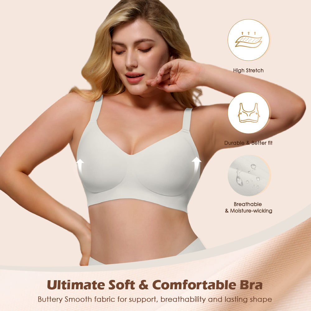 Womens Soft Comfortable No Underwire Bras V Neck Seamless Push Up Bralettes Full Coverage Tshirt Brassiere