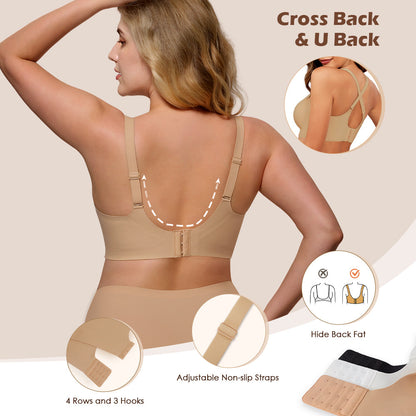 Womens Soft Comfortable No Underwire Bras V Neck Seamless Push Up Bralettes Full Coverage Tshirt Brassiere