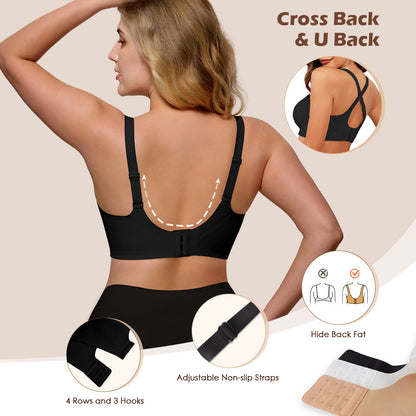 Wireless Push Up Bra - Seamless V-Neck Bralette with Full Coverage Comfort Support Soft T-Shirt Bra for Women