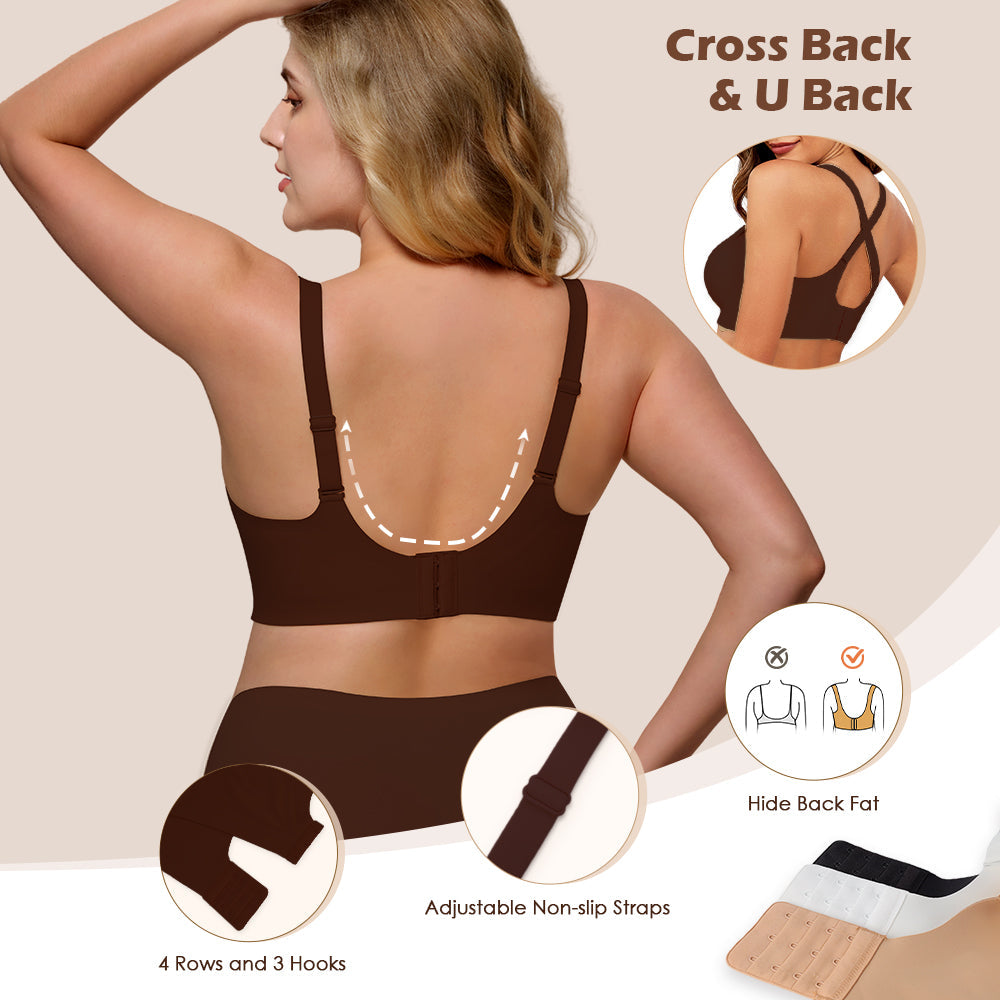 Wireless Push Up Bra - Seamless V-Neck Bralette with Full Coverage Buttery Soft T-Shirt Bra for Women