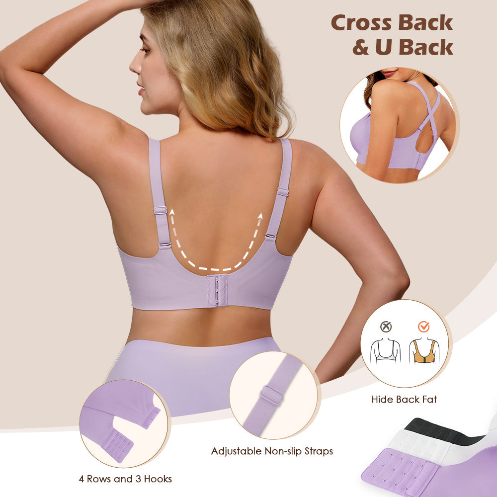 Wireless Push Up Bra - Seamless V-Neck Bralette with Full Coverage Comfort Support Soft T-Shirt Bra for Women