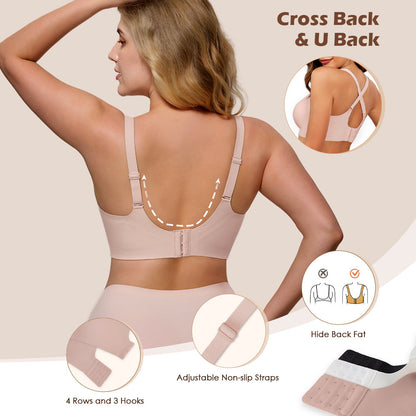 Womens Soft Comfortable No Underwire Bras V Neck Seamless Push Up Bralettes Full Coverage Tshirt Brassiere