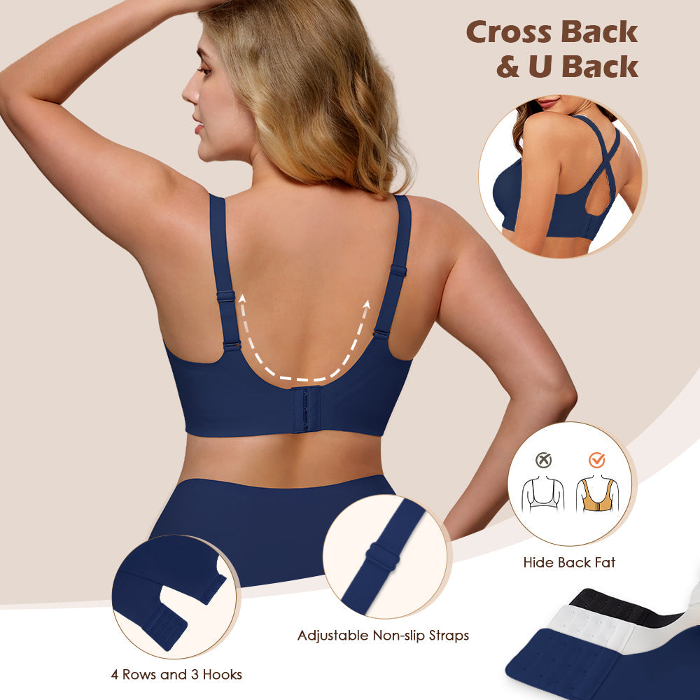 Wireless Push Up Bra - Seamless V-Neck Bralette with Full Coverage Comfort Support Soft T-Shirt Bra for Women