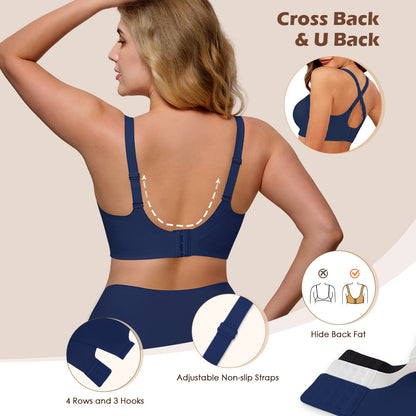 Wireless Push Up Bra - Seamless V-Neck Bralette with Full Coverage Comfort Support Soft T-Shirt Bra for Women